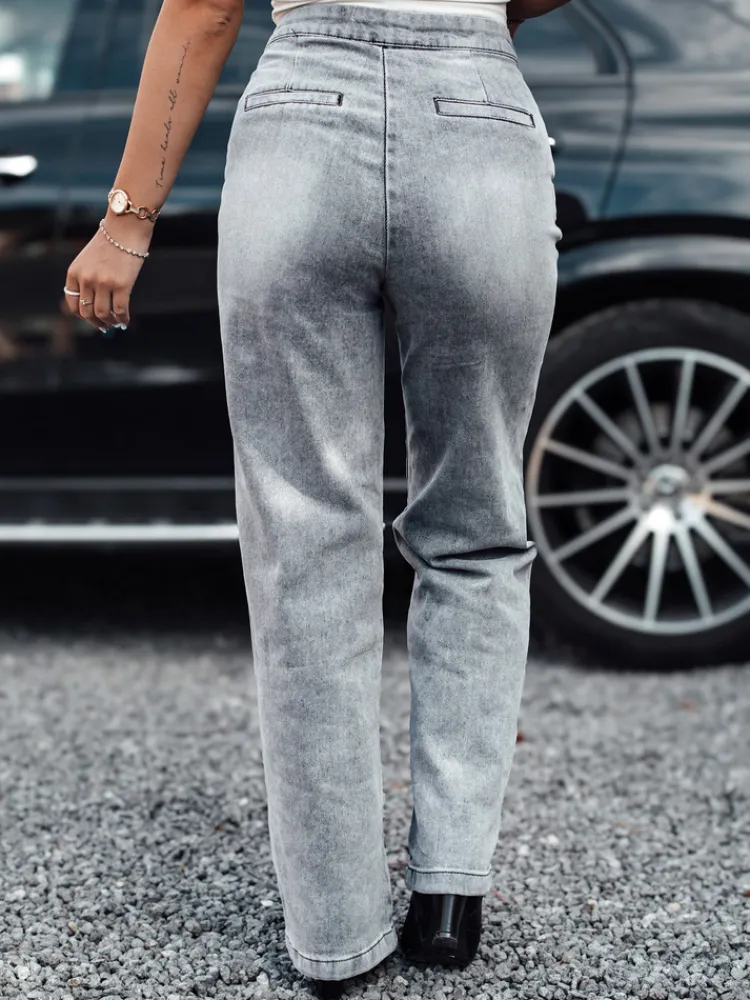 Spodnie Damskie|Jeansy Damskie>Dstreet Spodnie jeansowe damskie ZIPELLA z wysokim stanem baggy szare UY2207