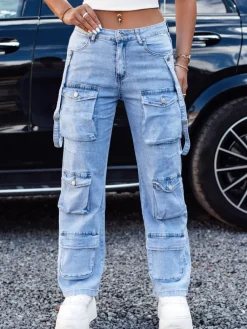 Spodnie Damskie|Jeansy Damskie>Dstreet Spodnie jeansowe damskie URBANVI cargo baggy jasnoniebieskie UY2213