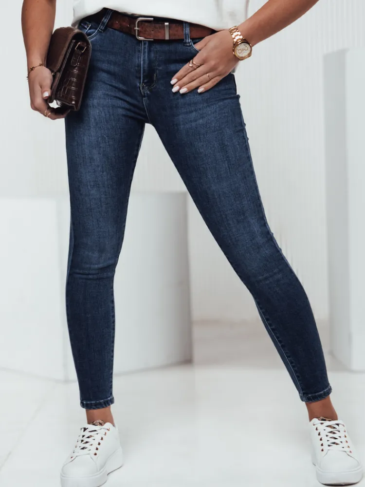 Jeansy Damskie>Dstreet Spodnie jeansowe damskie BELTZEN skinny z paskiem ciemnoniebieskie UY2312