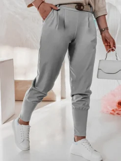 Spodnie Damskie>Dstreet Spodnie materiałowe masełko onesize z paskiem KLASSIA jasnoszare UY2417