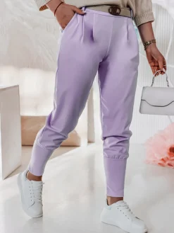 Spodnie Damskie>Dstreet Spodnie materiałowe masełko onesize z paskiem KLASSIA fioletowe UY2409