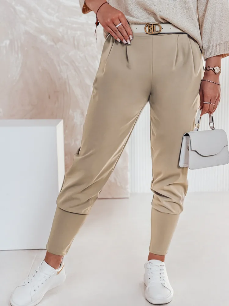 Spodnie Damskie>Dstreet Spodnie materiałowe masełko onesize z paskiem KLASSIA beżowe UY2410