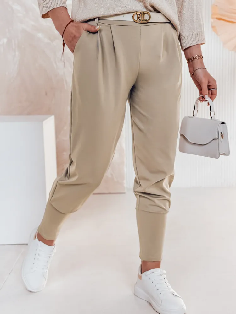 Spodnie Damskie>Dstreet Spodnie materiałowe masełko onesize z paskiem KLASSIA beżowe UY2410