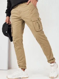 Spodnie Męskie>Dstreet Spodnie męskie bojówki beżowe UX4254