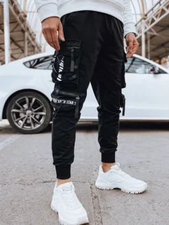 Spodnie Męskie>Dstreet Spodnie męskie bojówki czarne UX4218