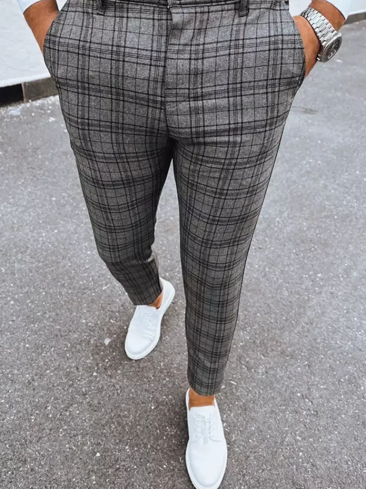 Spodnie Męskie>Dstreet Spodnie męskie chinosy w kratę ciemnoszare UX3959