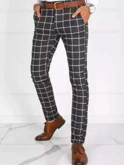 Spodnie Męskie>Dstreet Spodnie męskie chinosy w kratę ciemnoszare UX3695