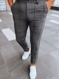 Spodnie Męskie>Dstreet Spodnie męskie chinosy w kratę ciemnoszare UX3956