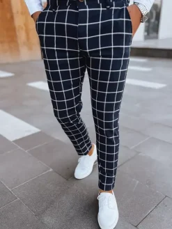 Spodnie Męskie>Dstreet Spodnie męskie chinosy w kratę granatowe UX3952