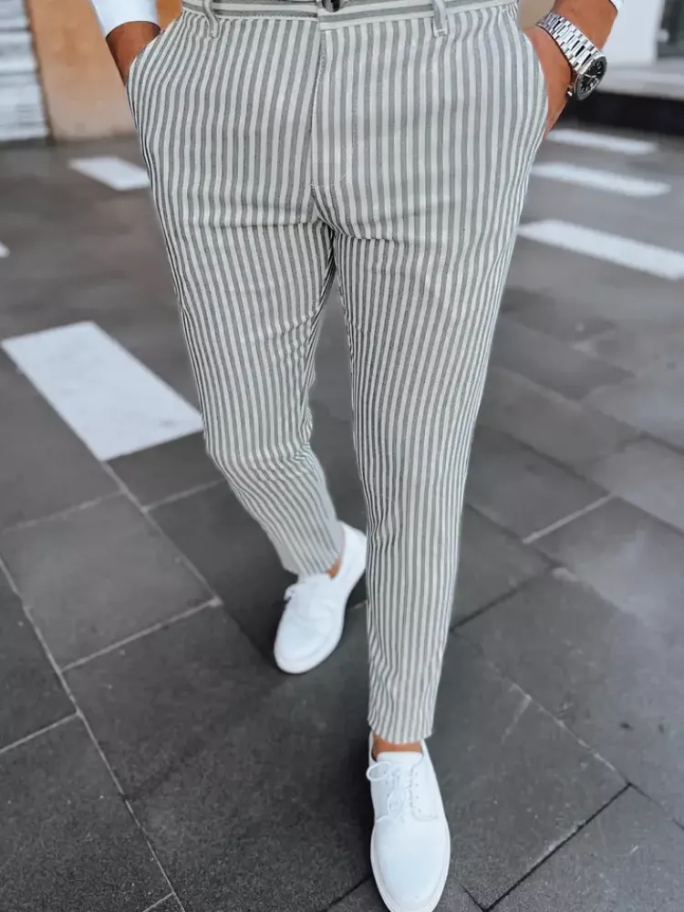 Spodnie Męskie>Dstreet Spodnie męskie chinosy w paski jasnoszare UX3984