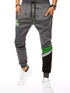 Spodnie Męskie>Dstreet Spodnie męskie dresowe ciemnoszare z nadrukiem UX3099