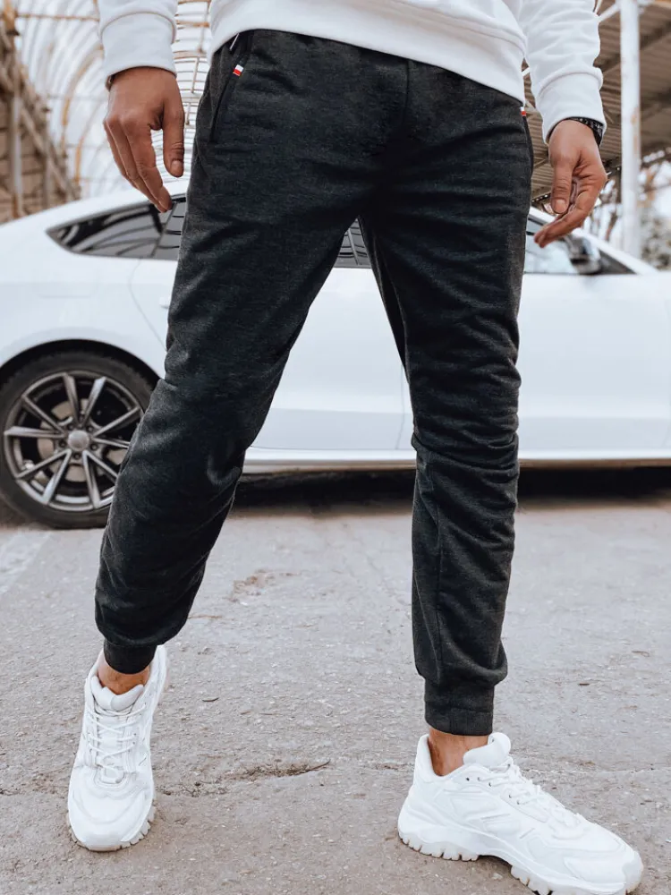 Spodnie Męskie>Dstreet Spodnie męskie dresowe joggery grafitowe UX4122