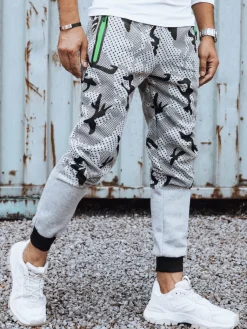 Spodnie Męskie>Dstreet Spodnie męskie dresowe moro jasnoszare UX4453