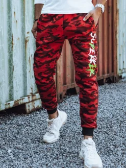 Spodnie Męskie>Dstreet Spodnie męskie dresowe moro z nadrukiem czerwone UX4443