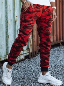 Spodnie Męskie>Dstreet Spodnie męskie dresowe moro z nadrukiem czerwone UX4443