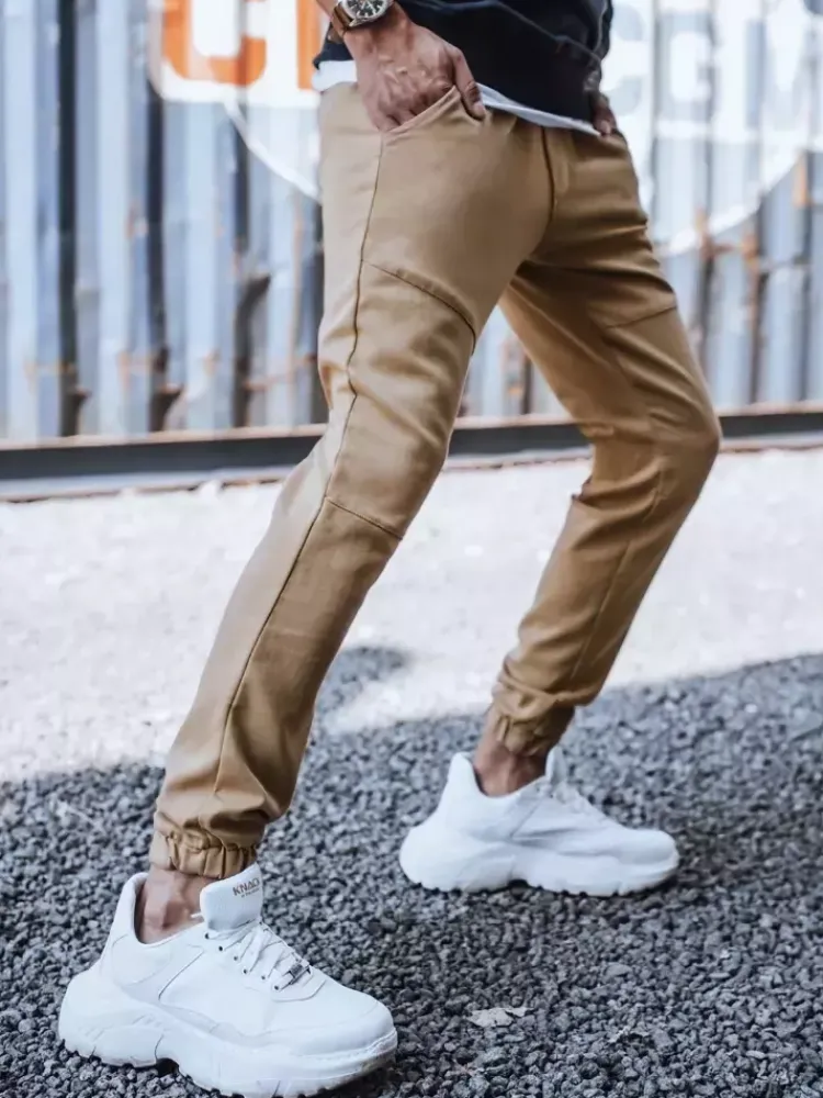 Spodnie Męskie>Dstreet Spodnie męskie dresowe typu jogger kamelowe UX3304