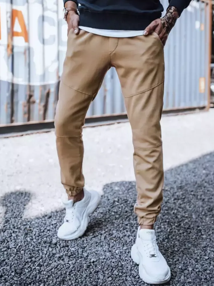 Spodnie Męskie>Dstreet Spodnie męskie dresowe typu jogger kamelowe UX3304