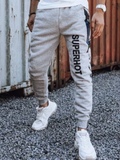 Spodnie Męskie>Dstreet Spodnie męskie dresowe z nadrukiem jasnoszare UX4446