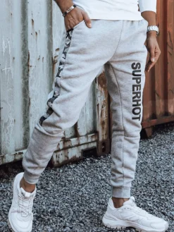 Spodnie Męskie>Dstreet Spodnie męskie dresowe z nadrukiem jasnoszare UX4446