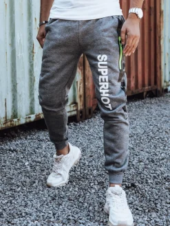 Spodnie Męskie>Dstreet Spodnie męskie dresowe z nadrukiem antracytowe UX4445