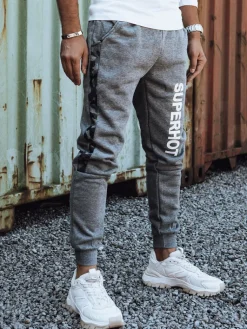 Spodnie Męskie>Dstreet Spodnie męskie dresowe z nadrukiem antracytowe UX4445