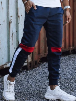Spodnie Męskie>Dstreet Spodnie męskie dresowe ze ściągaczem granatowe UX4450