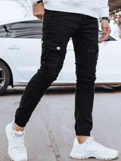 Spodnie Męskie|Jeansy Męskie>Dstreet Spodnie męskie jeansowe bojówki czarne UX4330