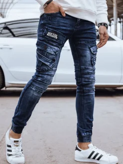 Spodnie Męskie|Jeansy Męskie>Dstreet Spodnie męskie jeansowe bojówki niebieskie UX4329