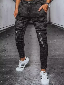 Spodnie Męskie|Jeansy Męskie>Dstreet Spodnie męskie jeansowe bojówki czarne UX3580