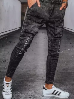 Spodnie Męskie|Jeansy Męskie>Dstreet Spodnie męskie jeansowe bojówki czarne UX3580