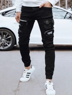 Spodnie Męskie|Jeansy Męskie>Dstreet Spodnie męskie jeansowe bojówki czarne UX4326