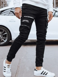 Spodnie Męskie|Jeansy Męskie>Dstreet Spodnie męskie jeansowe bojówki czarne UX4326