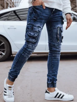 Spodnie Męskie|Jeansy Męskie>Dstreet Spodnie męskie jeansowe bojówki niebieskie UX4327