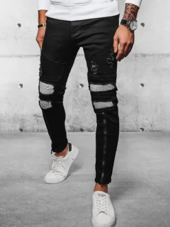 Jeansy Męskie>Dstreet Spodnie męskie jeansowe czarne UX4089