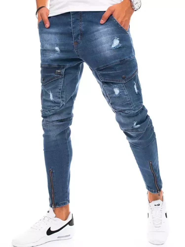 Spodnie Męskie|Jeansy Męskie>Dstreet Spodnie męskie jeansowe typu bojówki niebieskie UX3293