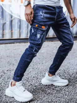 Spodnie Męskie|Jeansy Męskie>Dstreet Spodnie męskie jeansowe typu bojówki granatowe UX3262
