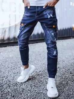 Spodnie Męskie|Jeansy Męskie>Dstreet Spodnie męskie jeansowe typu bojówki granatowe UX3262