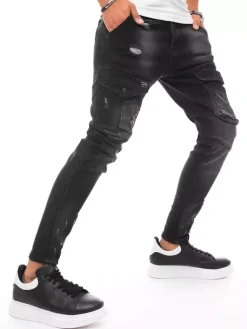 Spodnie Męskie|Jeansy Męskie>Dstreet Spodnie męskie jeansowe typu bojówki czarne UX3289