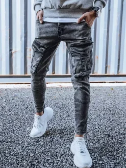 Spodnie Męskie|Jeansy Męskie>Dstreet Spodnie męskie jeansowe typu bojówki ciemnoszare UX3260