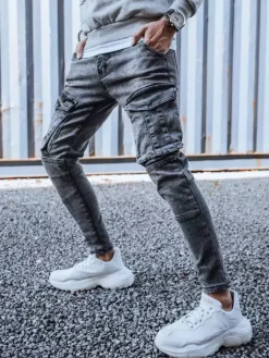 Spodnie Męskie|Jeansy Męskie>Dstreet Spodnie męskie jeansowe typu bojówki ciemnoszare UX3260