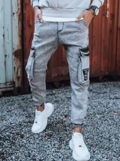 Jeansy Męskie|Spodnie Męskie>Dstreet Spodnie męskie jeansowe typu bojówki jasnoszare UX3309