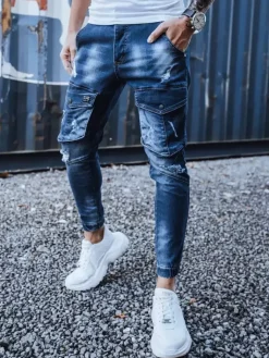 Spodnie Męskie|Jeansy Męskie>Dstreet Spodnie męskie jeansowe typu bojówki granatowe UX3267