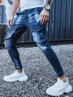 Spodnie Męskie|Jeansy Męskie>Dstreet Spodnie męskie jeansowe typu bojówki granatowe UX3267