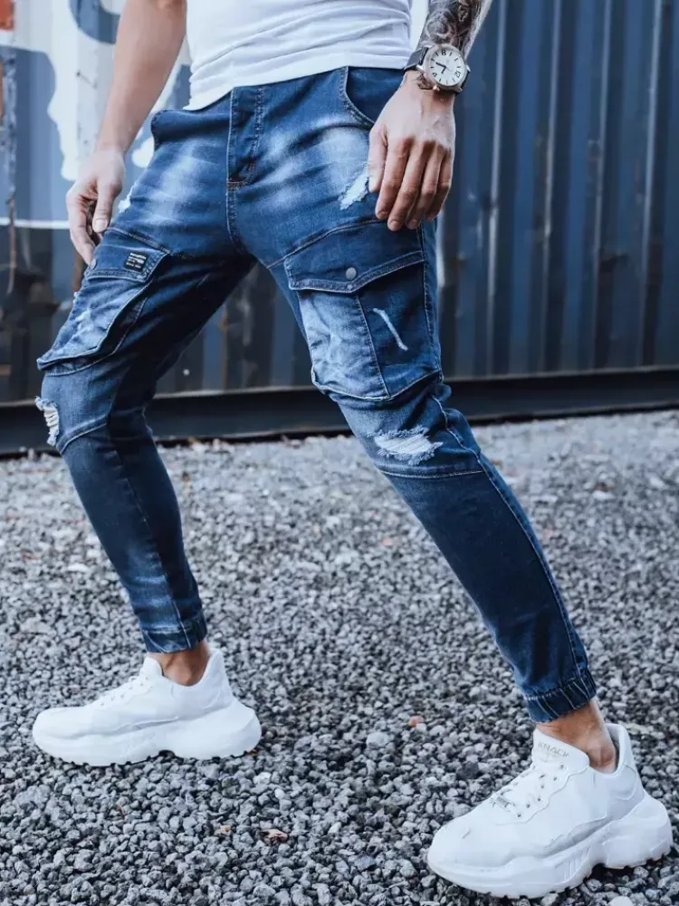 Spodnie Męskie|Jeansy Męskie>Dstreet Spodnie męskie jeansowe typu bojówki granatowe UX3267