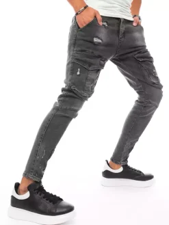 Spodnie Męskie|Jeansy Męskie>Dstreet Spodnie męskie jeansowe typu bojówki ciemnoszare UX3288