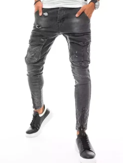 Spodnie Męskie|Jeansy Męskie>Dstreet Spodnie męskie jeansowe typu bojówki ciemnoszare UX3288