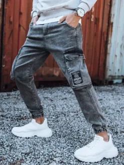 Jeansy Męskie|Spodnie Męskie>Dstreet Spodnie męskie jeansowe typu bojówki ciemnoszare UX3311