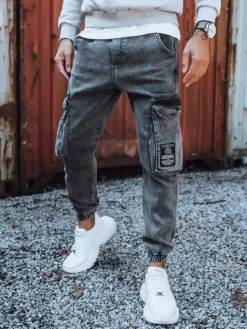 Jeansy Męskie|Spodnie Męskie>Dstreet Spodnie męskie jeansowe typu bojówki ciemnoszare UX3311