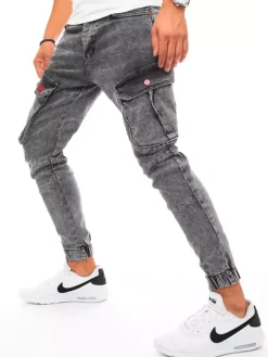 Spodnie Męskie|Jeansy Męskie>Dstreet Spodnie męskie jeansowe typu bojówki jasnoszare UX3255
