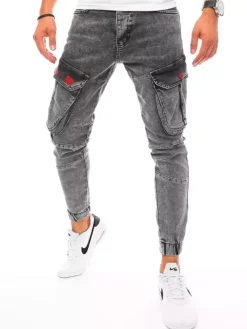 Spodnie Męskie|Jeansy Męskie>Dstreet Spodnie męskie jeansowe typu bojówki jasnoszare UX3255